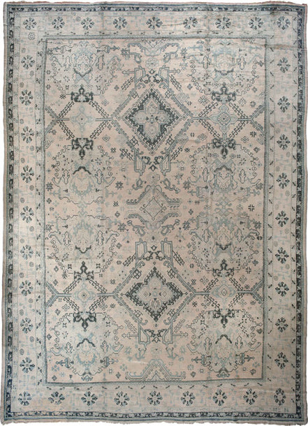Antique Beige, Aqua, and Gray Floral Vine Turkish Oushak Rug 15101 — 12'1" x 18'2" - image 1