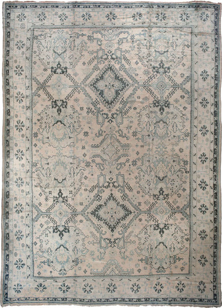 Antique Beige, Aqua, and Gray Floral Vine Turkish Oushak Rug 15101 — 12'1" x 18'2" - image 1
