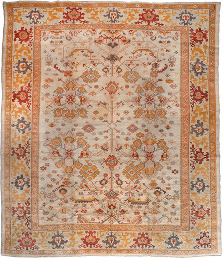 Antique Beige and Burnt Orange Floral Turkish Oushak Rug 9143 — 8'9" x 10'3" - image 1