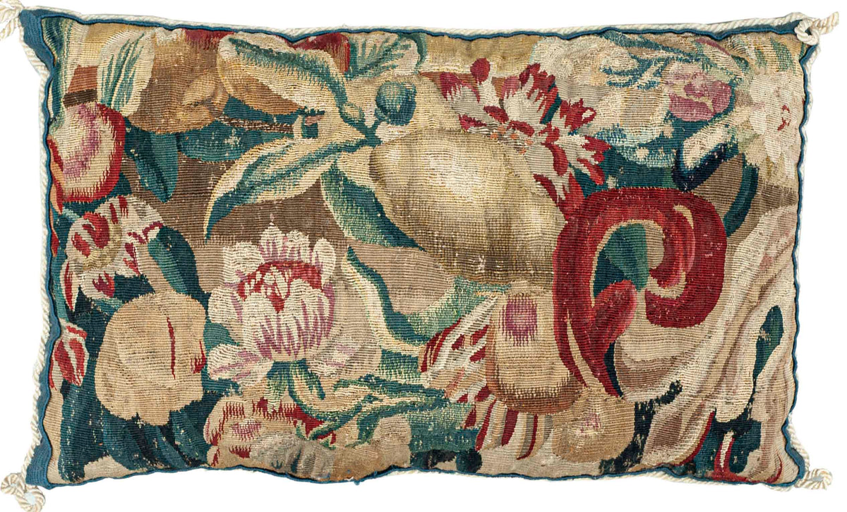 17th-Century Antique Multicolor Floral Tapestry Pillow 13158 — 11