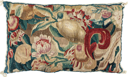 17th-Century Antique Multicolor Floral Tapestry Pillow 13158 — 11" x 18" - image 1