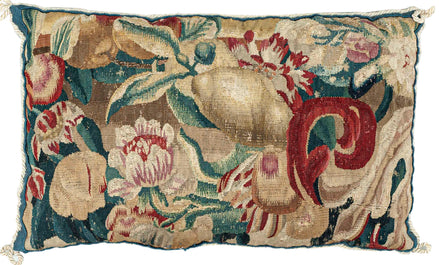 17th-Century Antique Multicolor Floral Tapestry Pillow 13158 — 11" x 18" - image 1