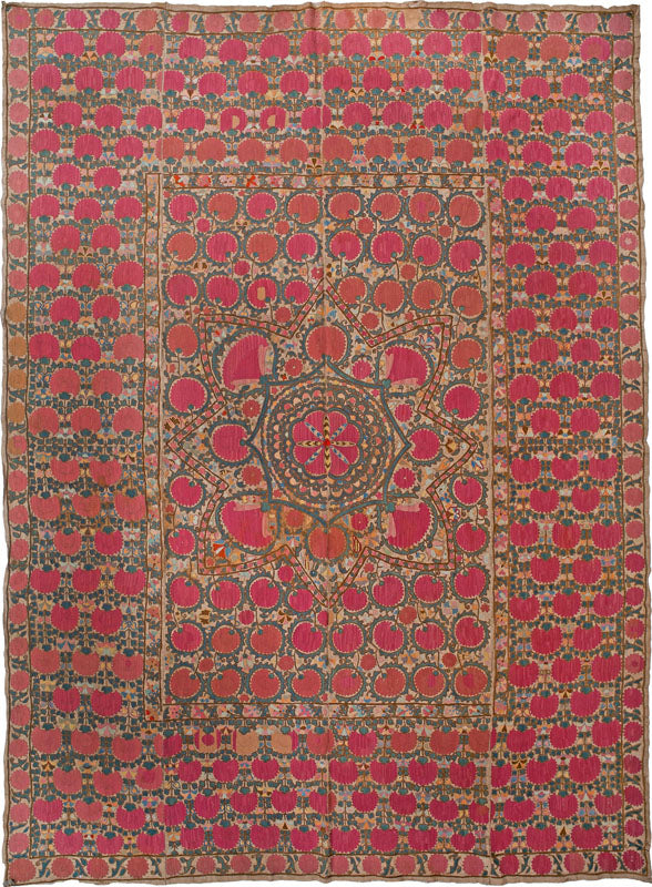 Magenta and Green Floral Suzani Tapestry 16125 — 5'5" x 7'5" - image 1