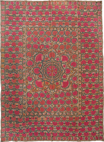 Magenta and Green Floral Suzani Tapestry 16125 — 5'5" x 7'5" - image 1